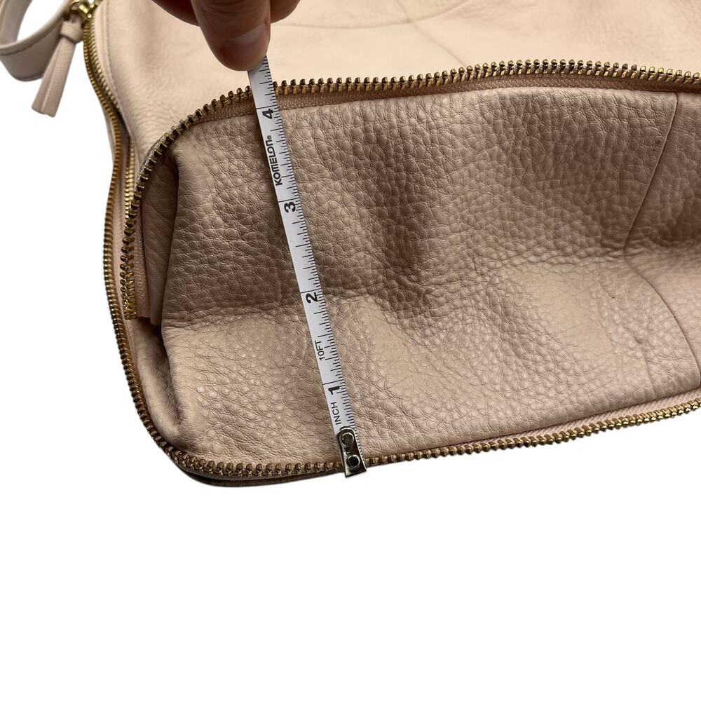 Tory Burch Shoulder Hobo Bag Ivy Pebbled Leather Expandable Zip Shell Pink Cream - Picture 10 of 10